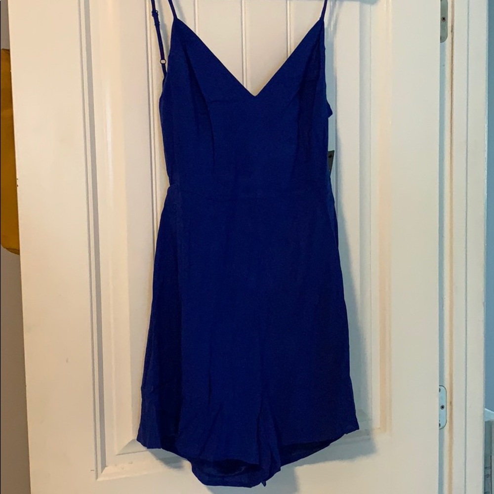 Blue, self tie back, romper